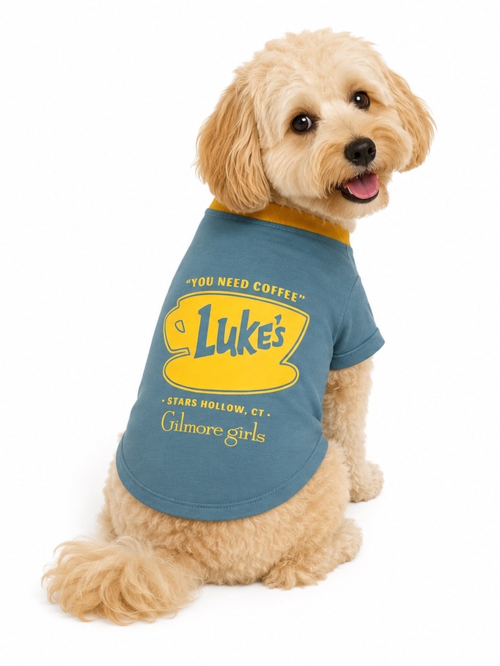 NEW - Gilmore Girls Luke’s Diner Dog Shirt Pet T-Shirt Stars Hollow Blue Yellow